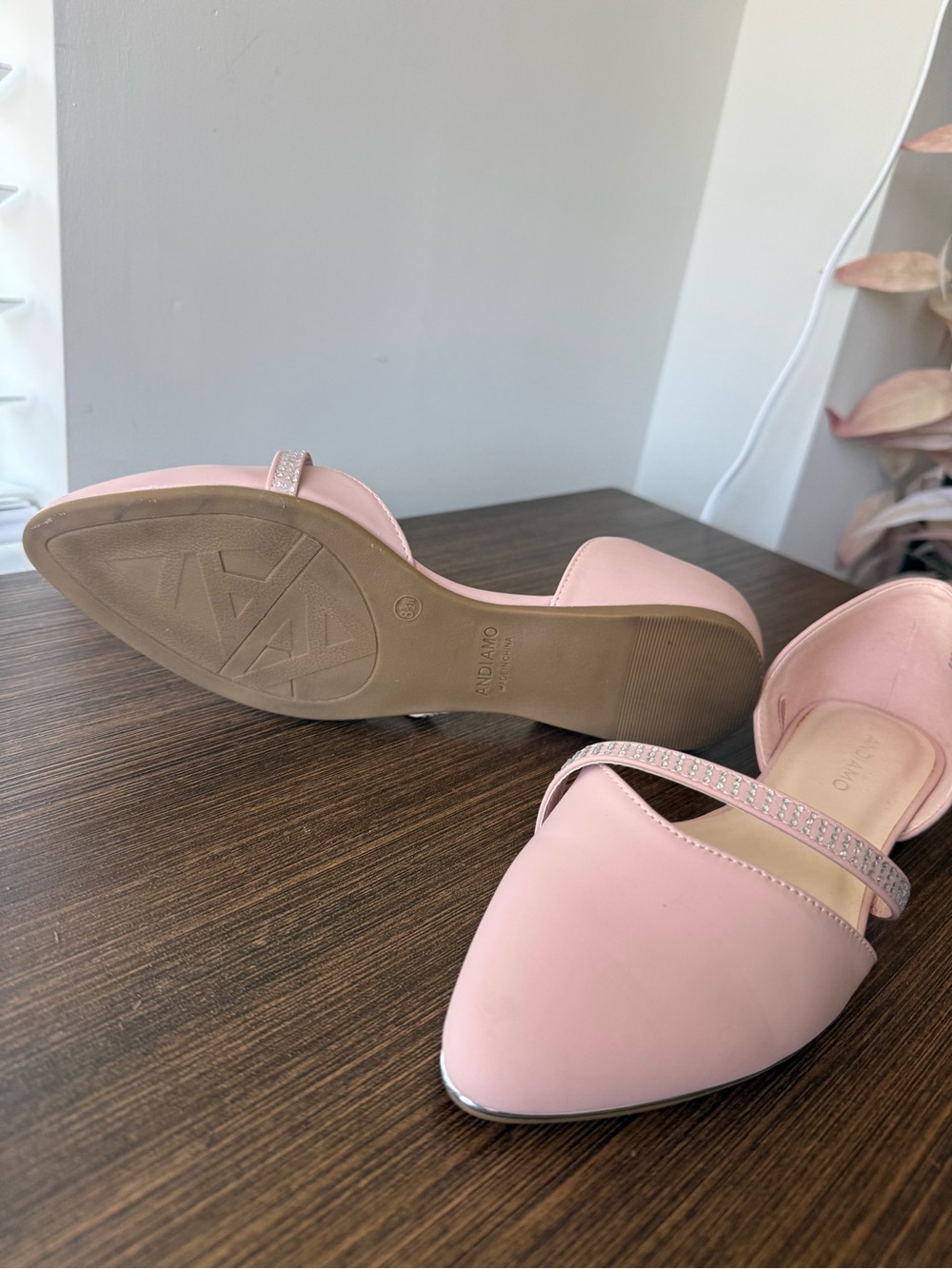 Elegant Blush Pink D'Orsay Flats with Rhinestone Strap - Picture 6 of 6